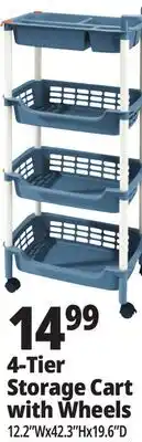Ocean State Job Lot 4-Tier Storage Cart with Wheels offer