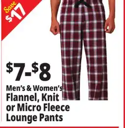 Ocean State Job Lot Men's & Women's Flannel, Knit or Micro Fleece Lounge Pants offer