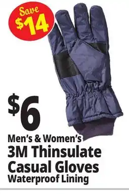Ocean State Job Lot Men's & Women's 3M Thinsulate Casual Gloves Waterproof Lining offer