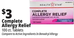 Ocean State Job Lot Health Star 25 mg Complete Allergy Relief 100 Tablets offer