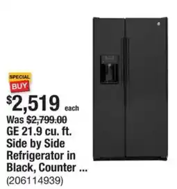 The Home Depot GE 21.9 cu. ft. Side by Side Refrigerator in Black, Counter ... offer