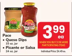 ACME Pace Queso Dips 15 oz. jar Picante or Salsa 24 oz jar offer
