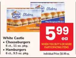 ACME White Castle Cheeseburgers 6 ct., 11 oz. pkg. Hamburgers 6 ct., 9.5 oz. pkg offer