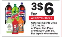 ACME Gatorade Sports Drink 28 fl. oz. btl. or Pepsi, Diet Pepsi or Mtn Dew 2 ltr. btl offer