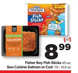 Weis Markets Fisher Boy Fish Sticks 45 oz Sea Cuisine Salmon or Cod 7.9-10.5 oz offer