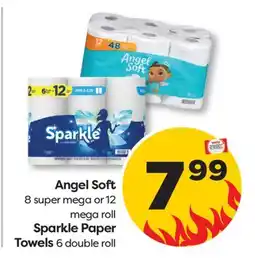 Weis Markets Angel Soft 8 super mega or 12 mega roll, Sparkle Paper Towels 6 double roll offer