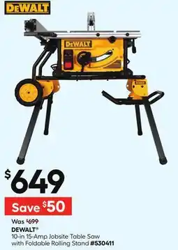 Lowe's 10-in 15-Amp Jobsite Table Saw with Foldable Rolling Stand offer