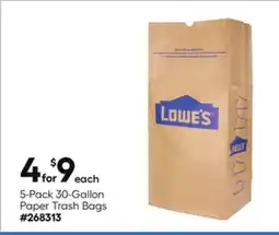 Lowe's 5-Pack 30-Gallon Paper Trash Bags offer