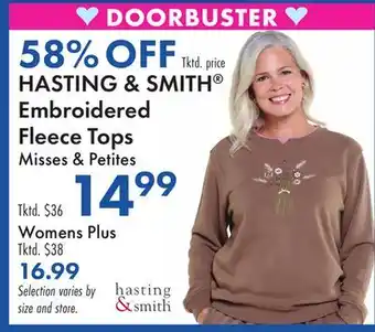 Boscov's HASTING & SMITH Embroidered Fleece Tops offer