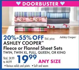 Boscov's ASHLEY COOPER Fleece or Flannel Sheet Sets offer
