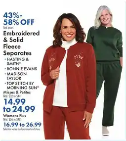 Boscov's Embroidered & Solid Fleece Separates offer
