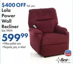 Boscov's Lola Power Wall Recliner offer