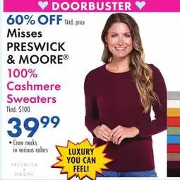 Boscov's Misses PRESWICK & MOORE 100% Cashmere Sweaters offer