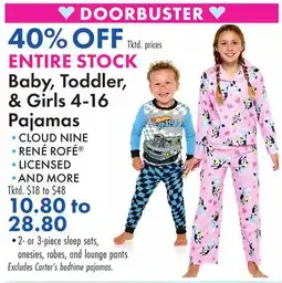 Boscov's ENTIRE STOCK Baby, Toddler, & Girls 4-16 Pajamas offer