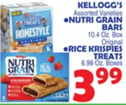 Bravo Supermarkets KELLOGG'S NUTRI GRAIN BARS 10.4 Oz. Box Original, RICE KRISPIES TREATS 6.98 Oz. Boxes offer