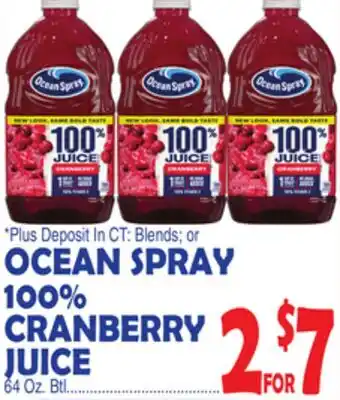 Bravo Supermarkets OCEAN SPRAY 100% CRANBERRY JUICE offer