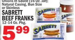 Bravo Supermarkets SABRETT BEEF FRANKS Pkg 12-14 Oz. Pkg offer