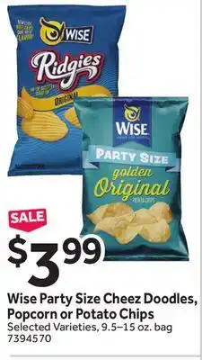Stop&Shop Wise Party Size Cheez Doodles, Popcorn or Potato Chips offer