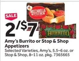 Stop&Shop Amy's Burrito or Stop & Shop Appetizers offer
