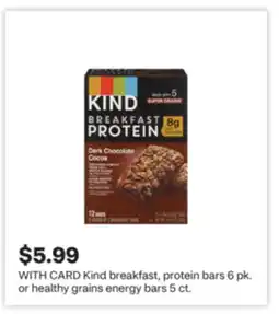 CVS Kind breakfast, protein bars 6 pk. or healthy grains energy bars 5 ct offer
