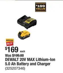 The Home Depot DEWALT 20V MAX Lithium-Ion 5.0 Ah Battery and Charger offer