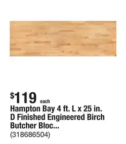 The Home Depot Hampton Bay 4 ft. L x 25 in. D Finished Engineered Birch Butcher Block Countertop with Standard Edge offer