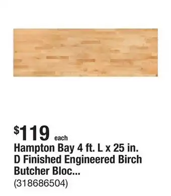 The Home Depot Hampton Bay 4 ft. L x 25 in. D Finished Engineered Birch Butcher Block Countertop with Standard Edge offer
