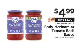 ShopRite Fody Marinara or Tomato Basil Sauce offer