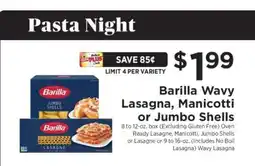 ShopRite Barilla Wavy Lasagna, Manicotti or Jumbo Shells offer