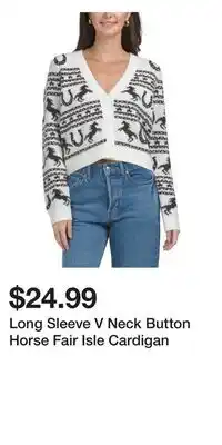 TJ Maxx Long Sleeve V Neck Button Horse Fair Isle Cardigan offer