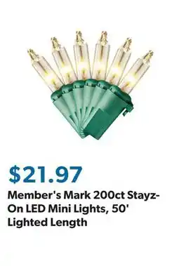 Sam's Club Member's Mark 200ct Stayz-On LED Mini Lights, 50' Lighted Length offer