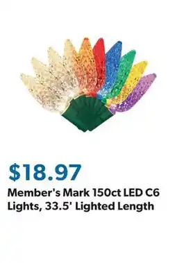 Sam's Club Member's Mark 150ct LED C6 Lights, 33.5' Lighted Length offer