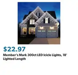 Sam's Club Member's Mark 300ct LED Icicle Lights, 18' Lighted Length offer