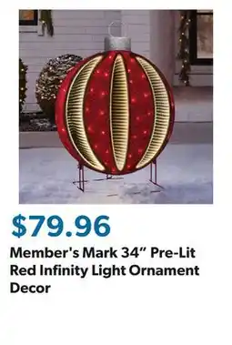 Sam's Club Member's Mark 34 Pre-Lit Red Infinity Light Ornament Decor offer