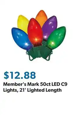 Sam's Club Member's Mark 50ct LED C9 Lights, 21' Lighted Length offer