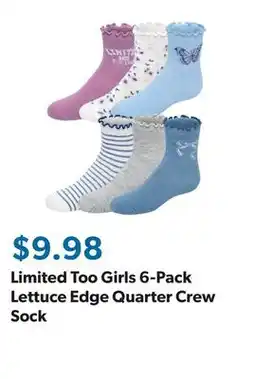 Sam's Club Limited Too Girls 6-Pack Lettuce Edge Quarter Crew Sock offer