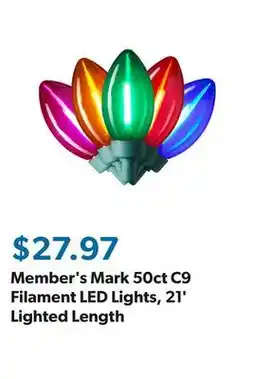 Sam's Club Member's Mark 50ct C9 Filament LED Lights, 21' Lighted Length offer