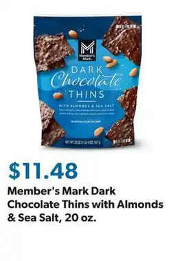 Sam's Club Member's Mark Dark Chocolate Thins with Almonds & Sea Salt, 20 oz offer