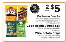ShopRite Bachman Snacks, Good Health Veggie Stix, Wise Potato Chips offer