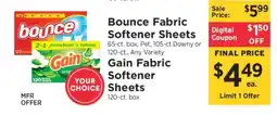 ShopRite Bounce & Gain Fabric Softener Sheets offer