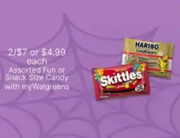 Walgreens Assorted Fun or Snack Size Candy with myWalgreens offer