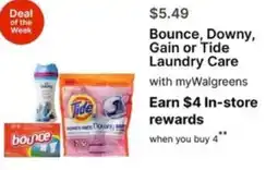 Walgreens Bounce, Downy, Gain or Tide Laundry Care offer
