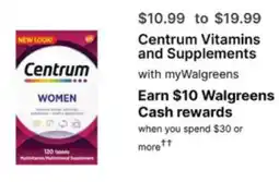 Walgreens Centrum Vitamins and Supplements offer