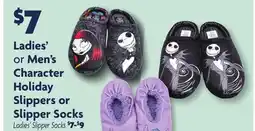 Family Dollar Ladies Men's Character Holiday Slippers or Slipper Socks offer