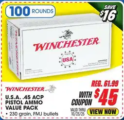 Big 5 Winchester USA .45 ACP Pistol Ammunition - 100-Round Value Pack offer