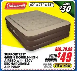 Big 5 Coleman SupportRest Queen 18 Double High Airbed with 120V Rechargeable Air Pump offer