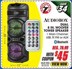 Big 5 Audiobox Dual 8 Woofer Rechargeable Tower Speaker with Wheels offer