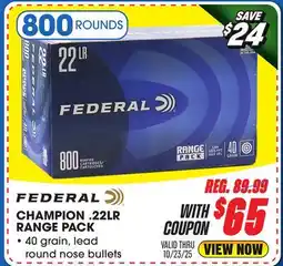 Big 5 Federal Champion 22LR 800-Round Range Pack offer