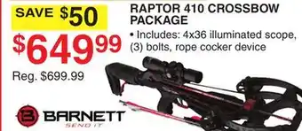 Dunham's Sports BARNETT RAPTOR 410 CROSSBOW PACKAGE offer