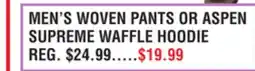 Dunham's Sports MEN'S WOVEN PANTS OR ASPEN SUPREME WAFFLE HOODIE offer